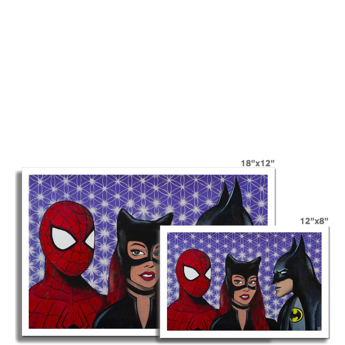 Batman, Cat Woman and Spider Man Fine Art Print