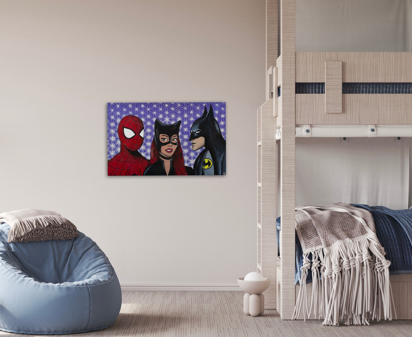 Batman, Cat Woman and Spider Man Fine Art Print